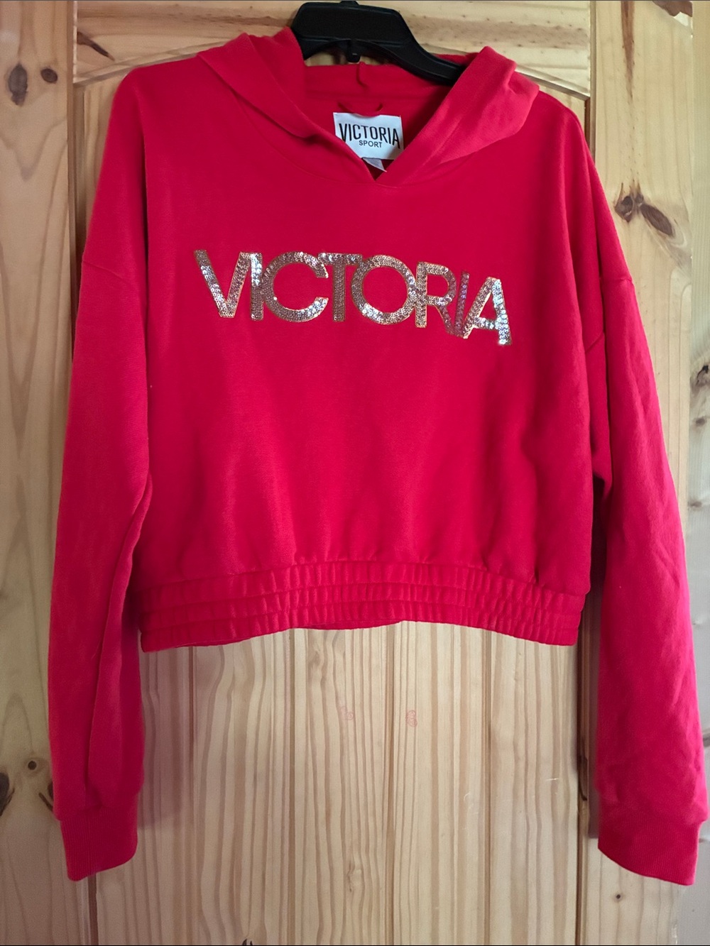 Ladies Red Sequin Logo VS Hoodie